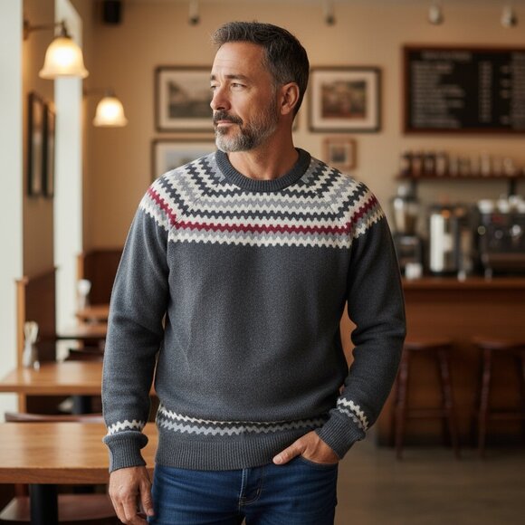 Dockers Mens 100% Wool Fair Isle Crewneck Sweater XL - Picture 1 of 11